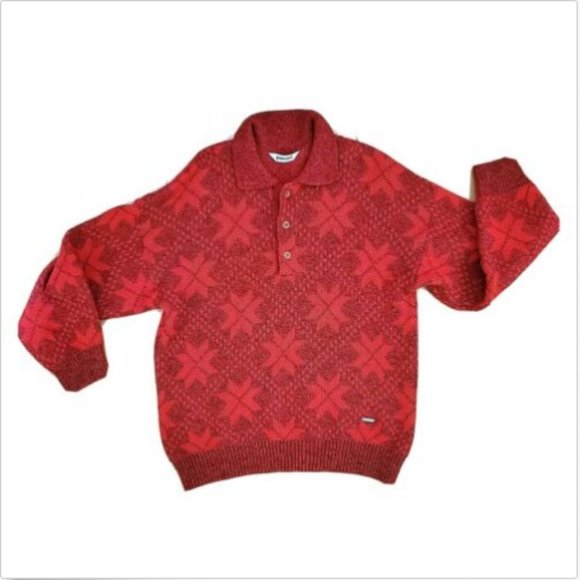 Pancari VTG Wool Sweater Red Color Stars Womens - Picture 1 of 4